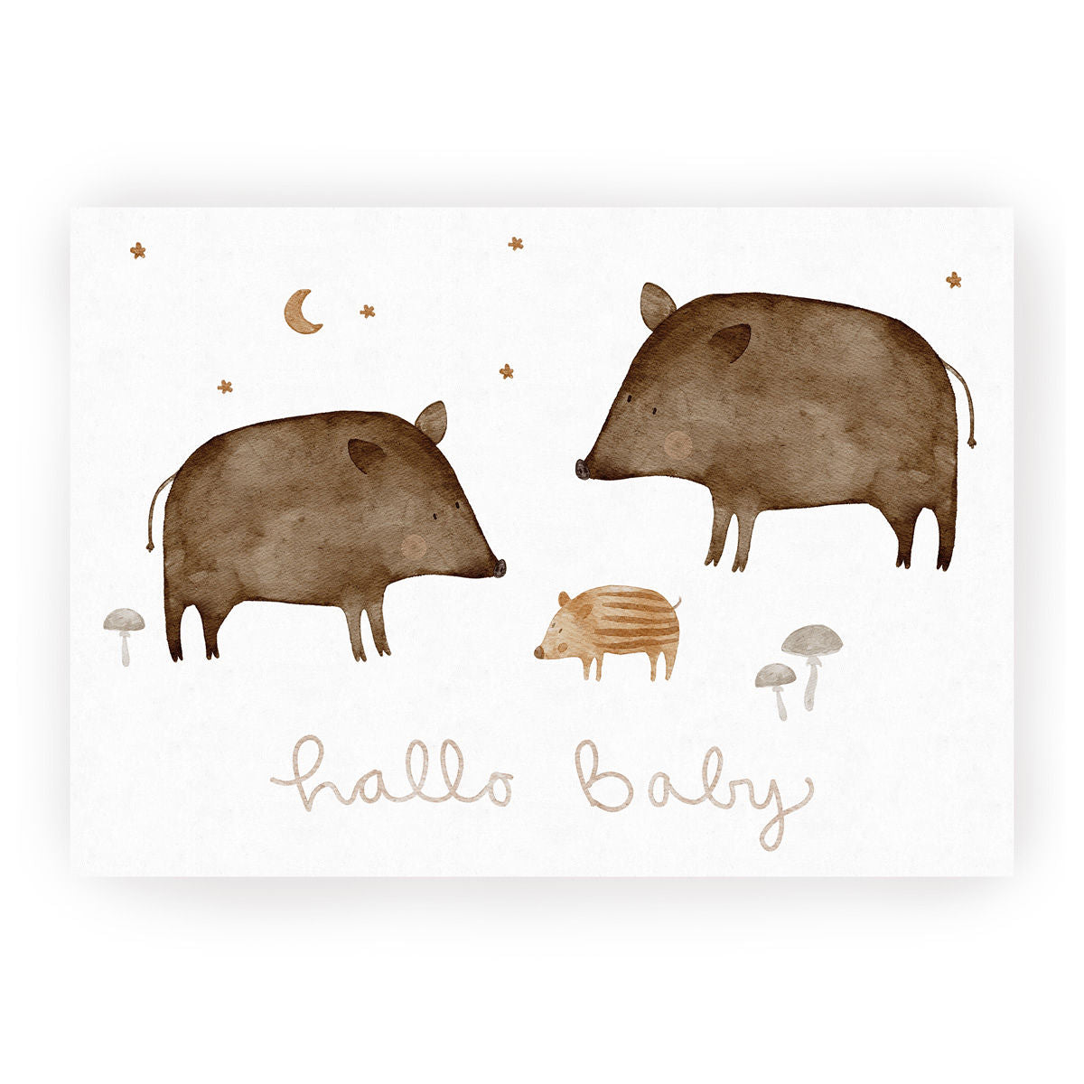 Postkarte Wildschweine Hallo